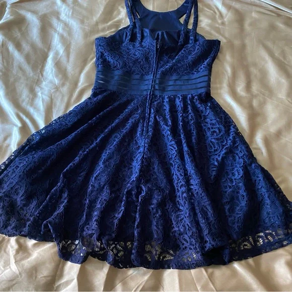City Studios Fit & Flare Navy Blue Lace Eyelet Semi-Formal Mini Dress Size 9 D10 - Picture 7 of 10
